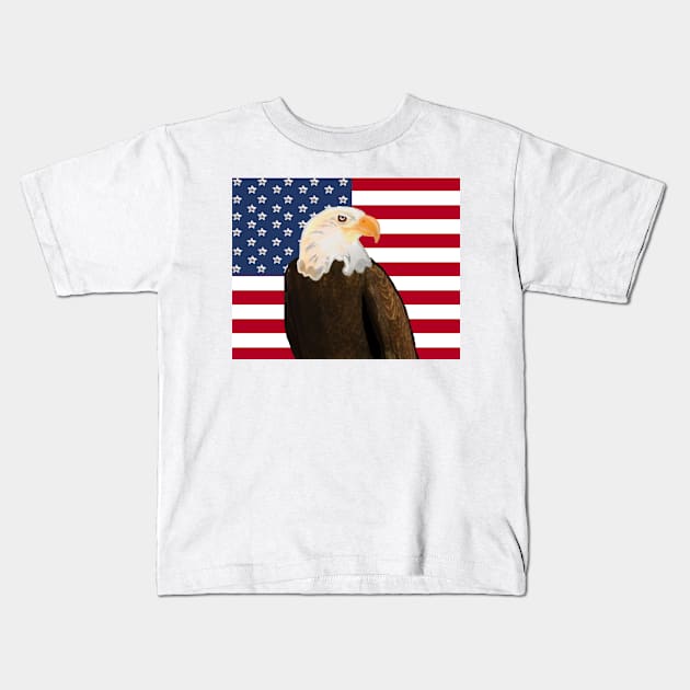 Eagle with American Flag Kids T-Shirt by m2inspiration